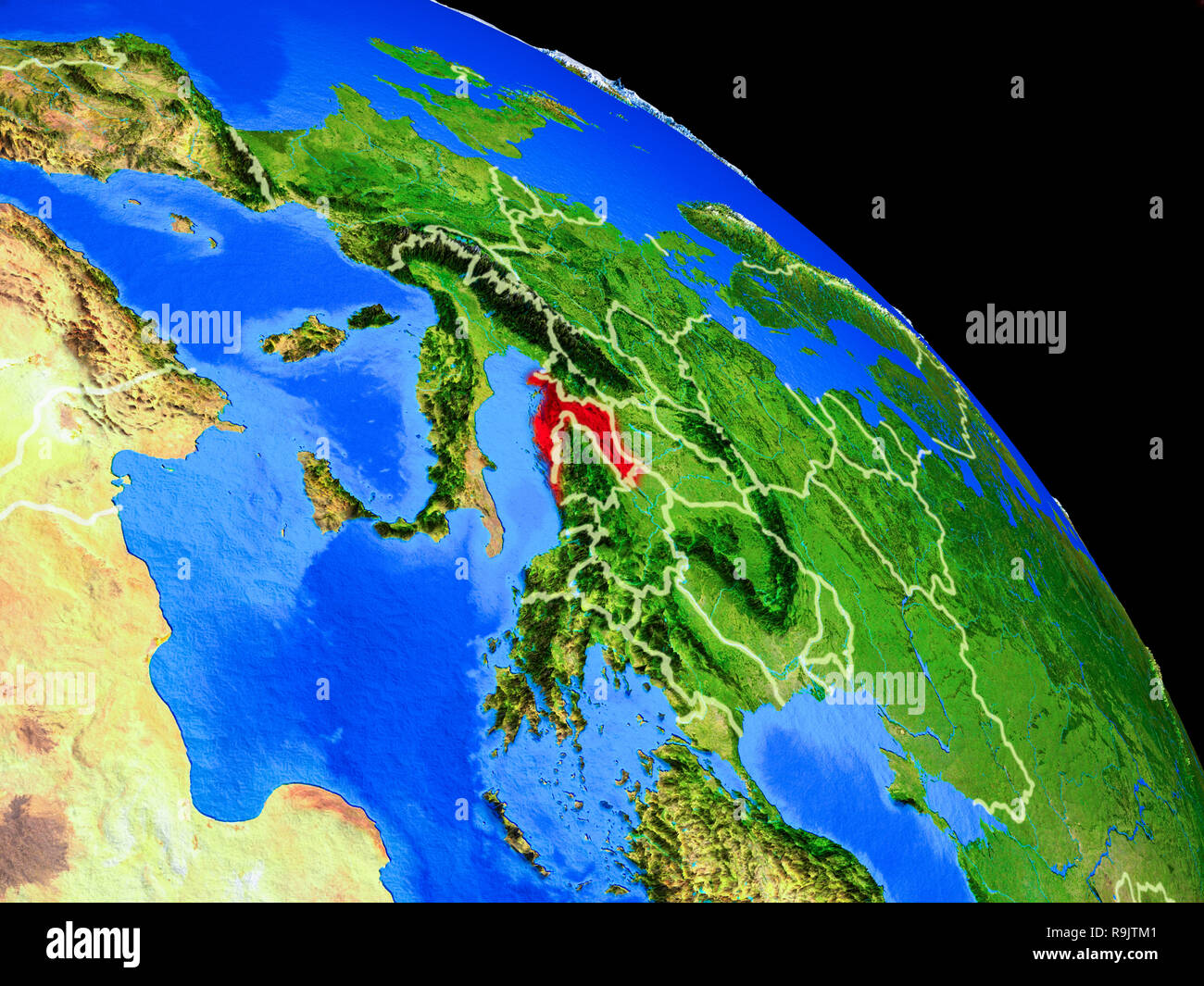 La Croazia sul pianeta Terra dallo spazio con i confini. Molto bene i dettagli del pianeta superficie. 3D'illustrazione. Gli elementi di questa immagine fornita dalla NASA Foto Stock