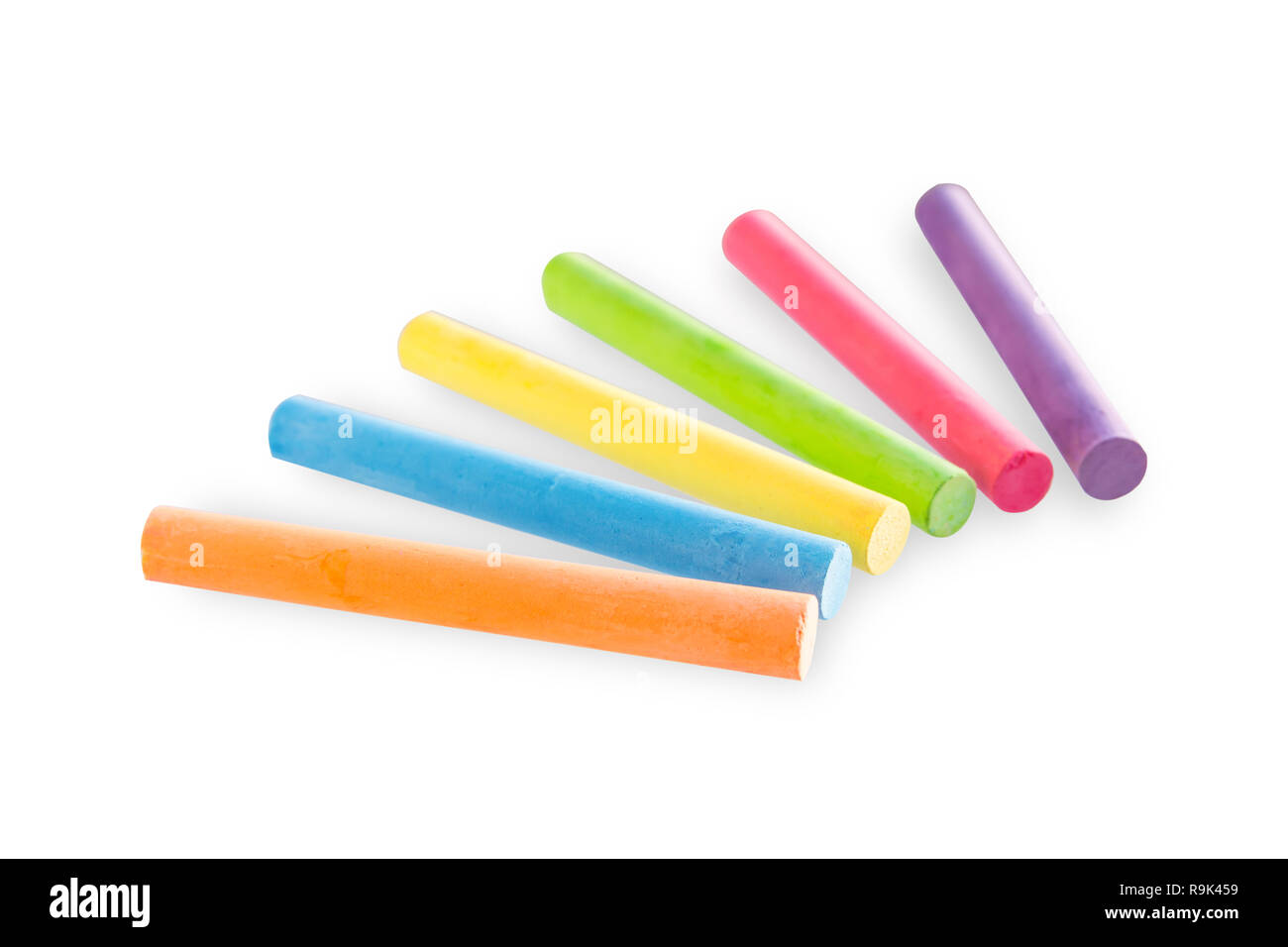 Colorato chalk isolato su sfondo bianco con tracciato di ritaglio Foto Stock