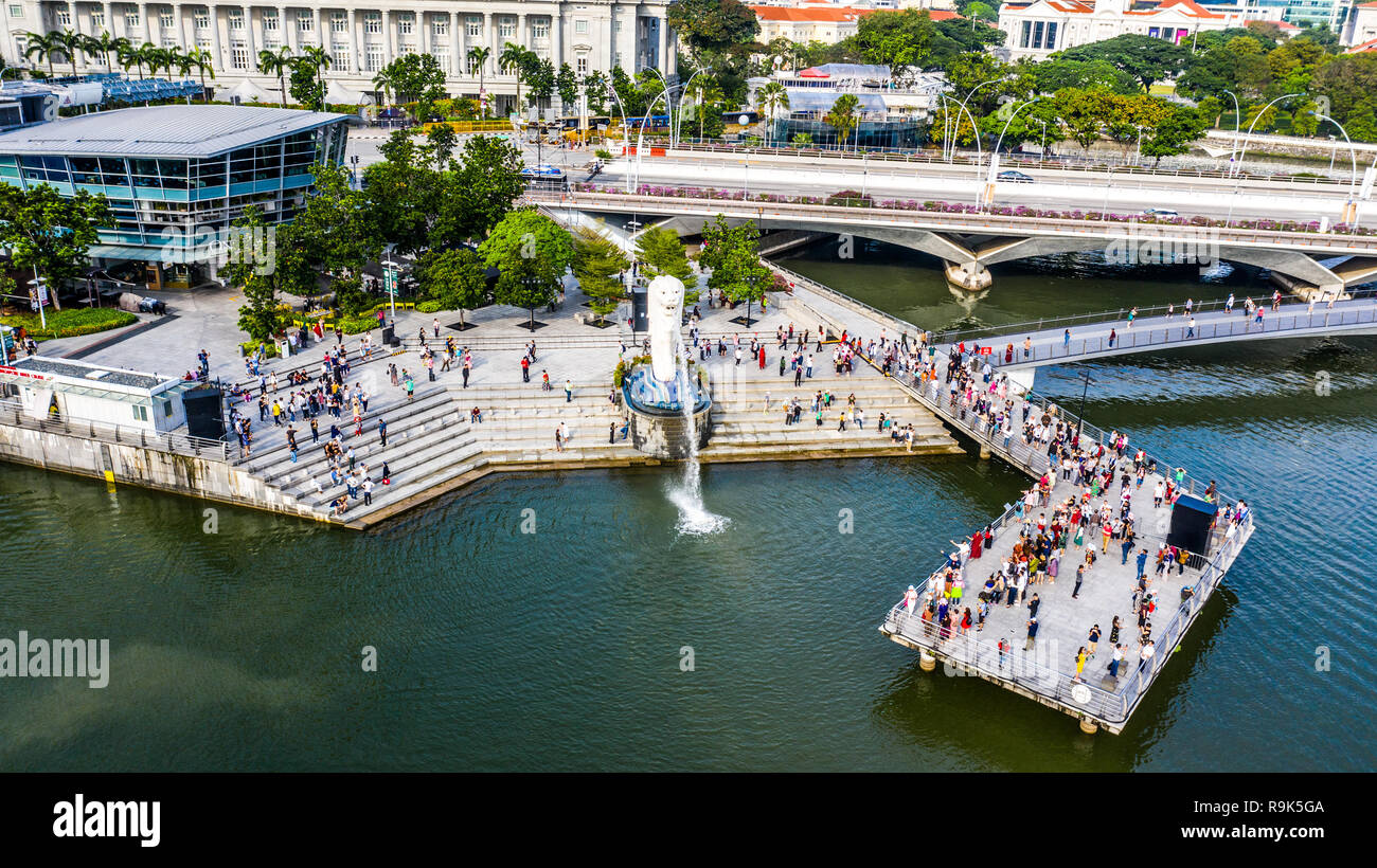 Merlion, Marina Bay waterfront, Singapore Foto Stock
