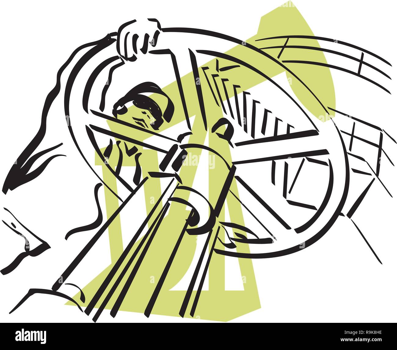 Illustrazione di un lavoratore di olio durante il lavoro in un impianto di trivellazione petrolifera Illustrazione Vettoriale