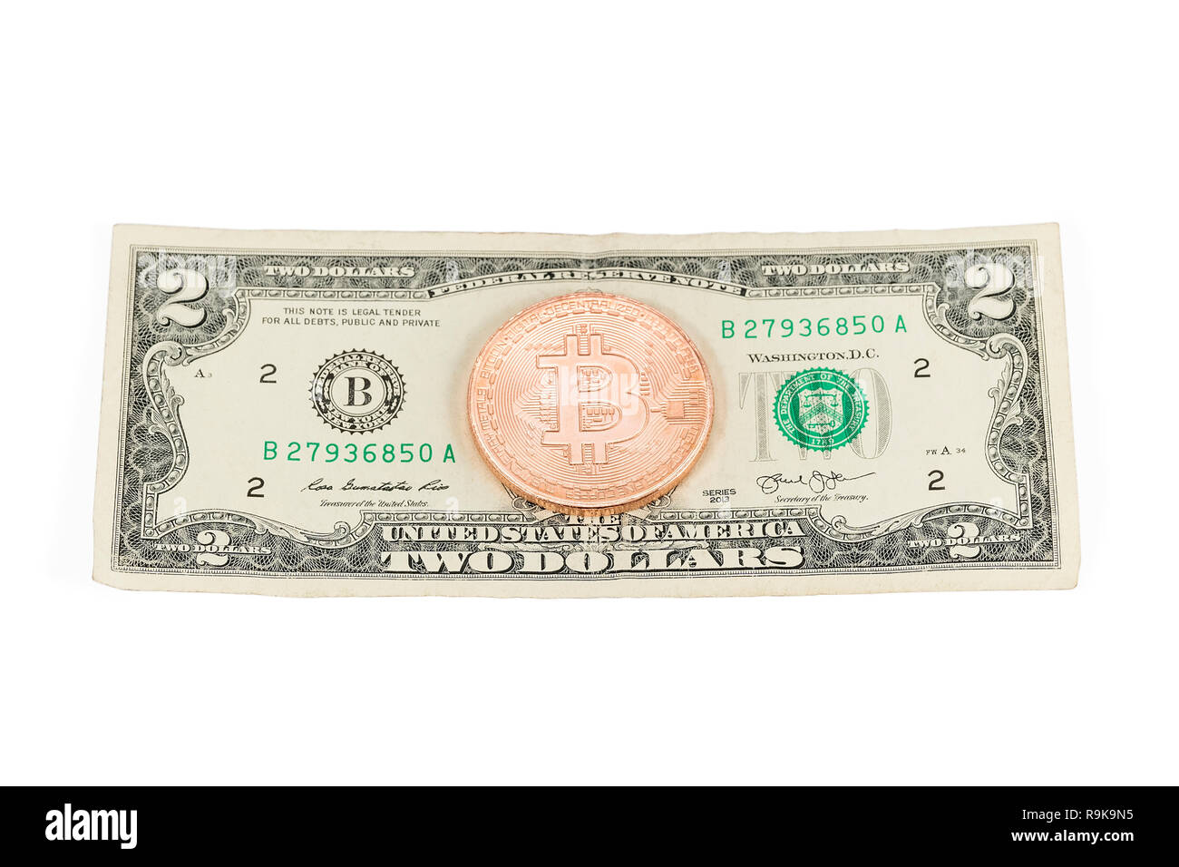Coin Bitcoin sui due-dollaro Foto Stock