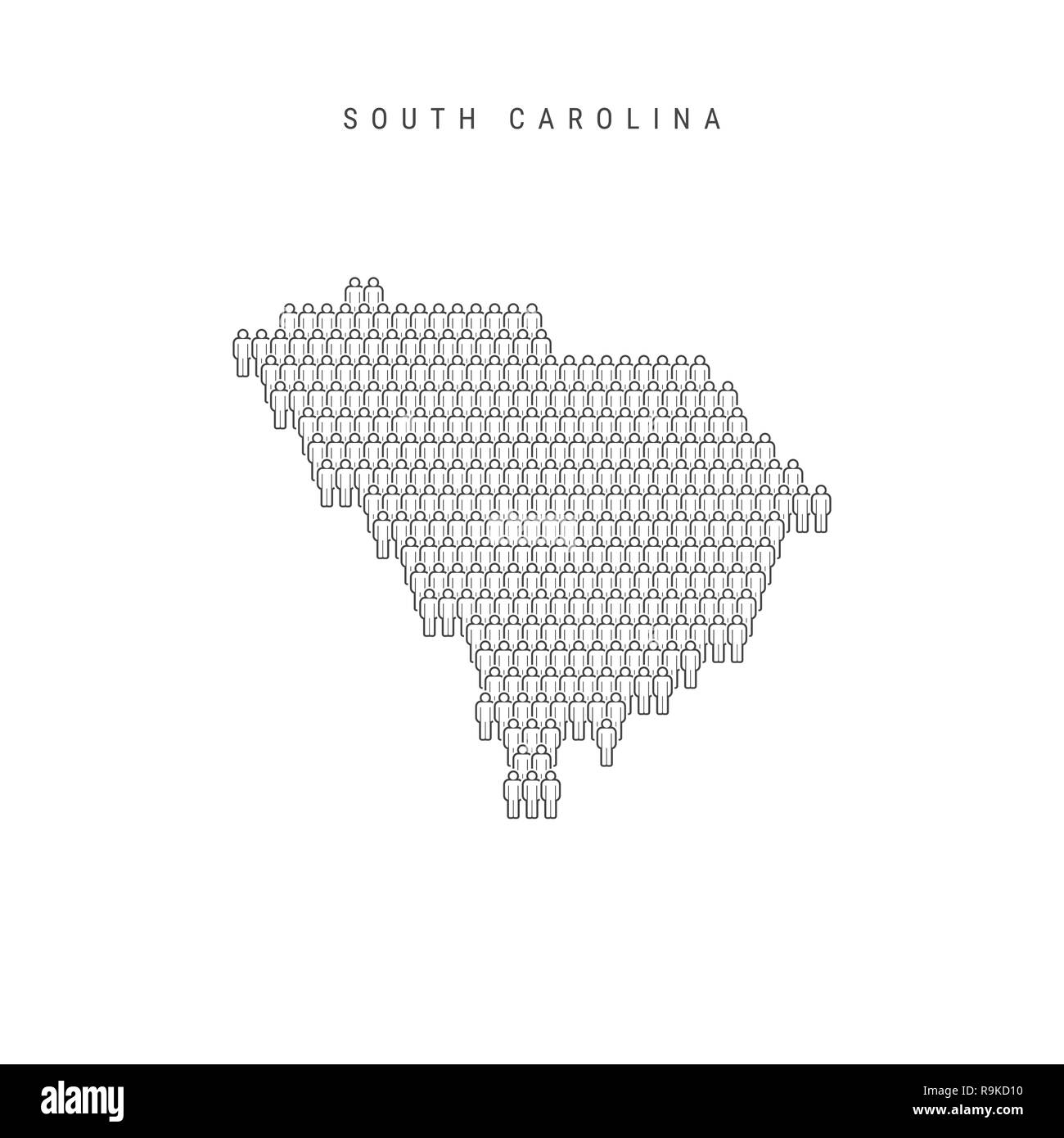 Mappa di persone della Carolina del Sud, Stato degli USA. Silhouette stilizzata, persone si affollano nella forma di una mappa della Carolina del Sud. Carolina del sud popolazione. Illustra Foto Stock