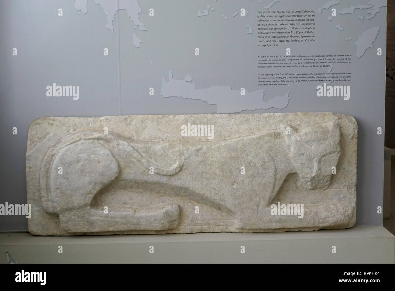 Sarcofago adornata con un leone presso il Museo Archeologico di Thasos è un museo situato in Limenas sull isola di Thasos, est della Macedonia, Grecia Foto Stock