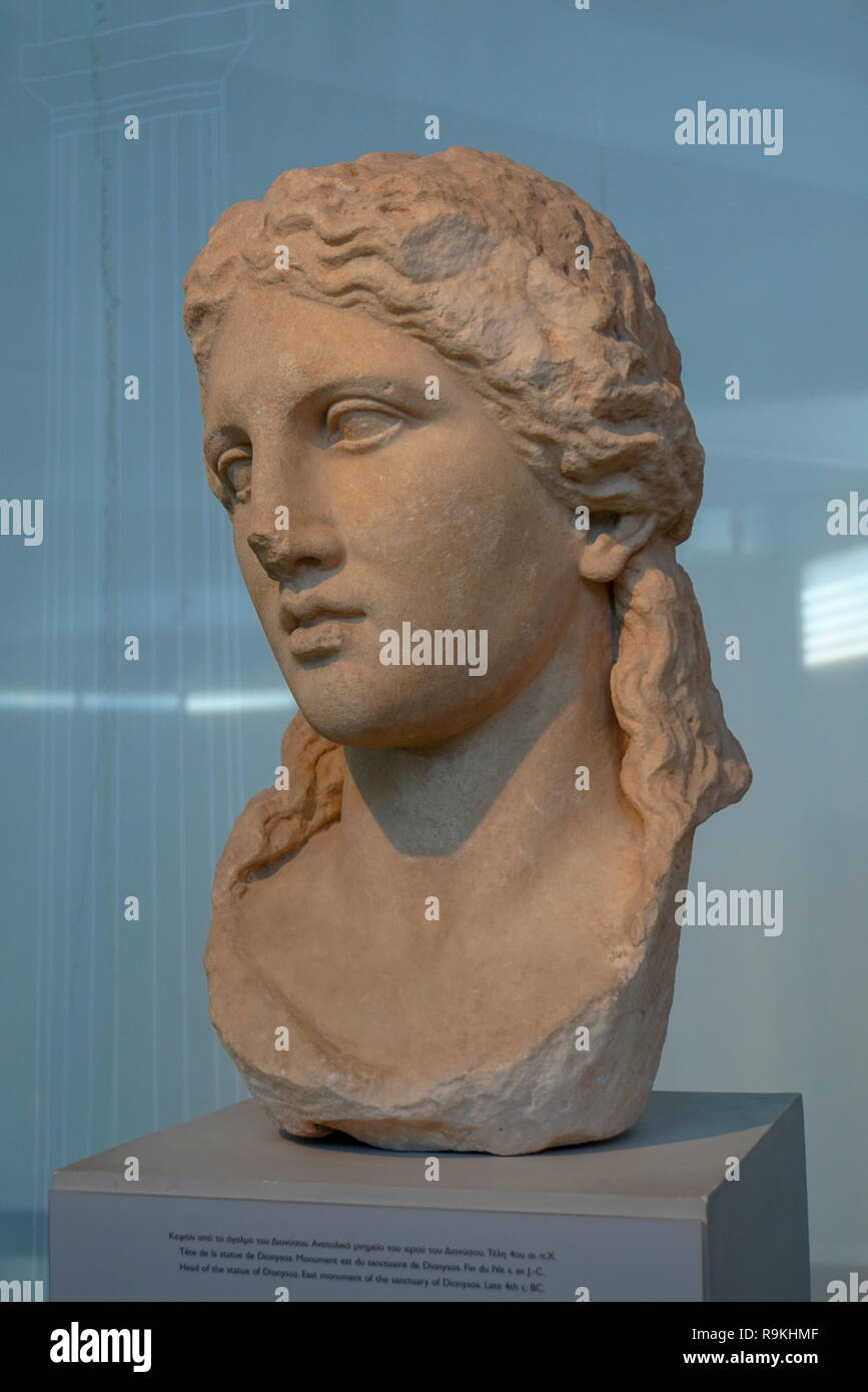 Testa di Dioniso al Museo Archeologico di Thasos è un museo situato in Limenas sull isola di Thasos, est della Macedonia, Grecia Foto Stock