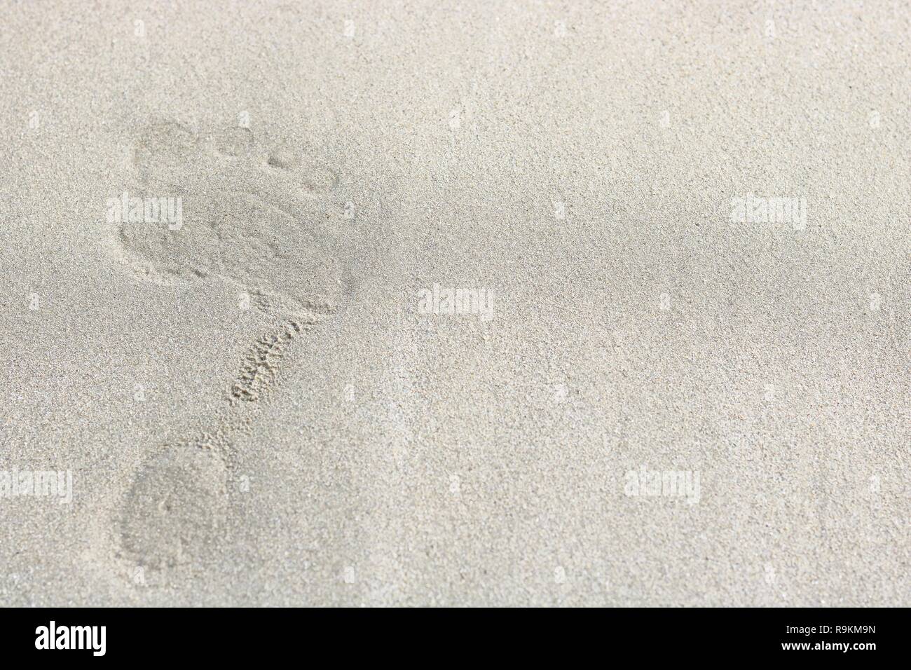 Vista dall'alto di impronte sulla sabbia di sfondo, il fuoco selettivo Foto Stock