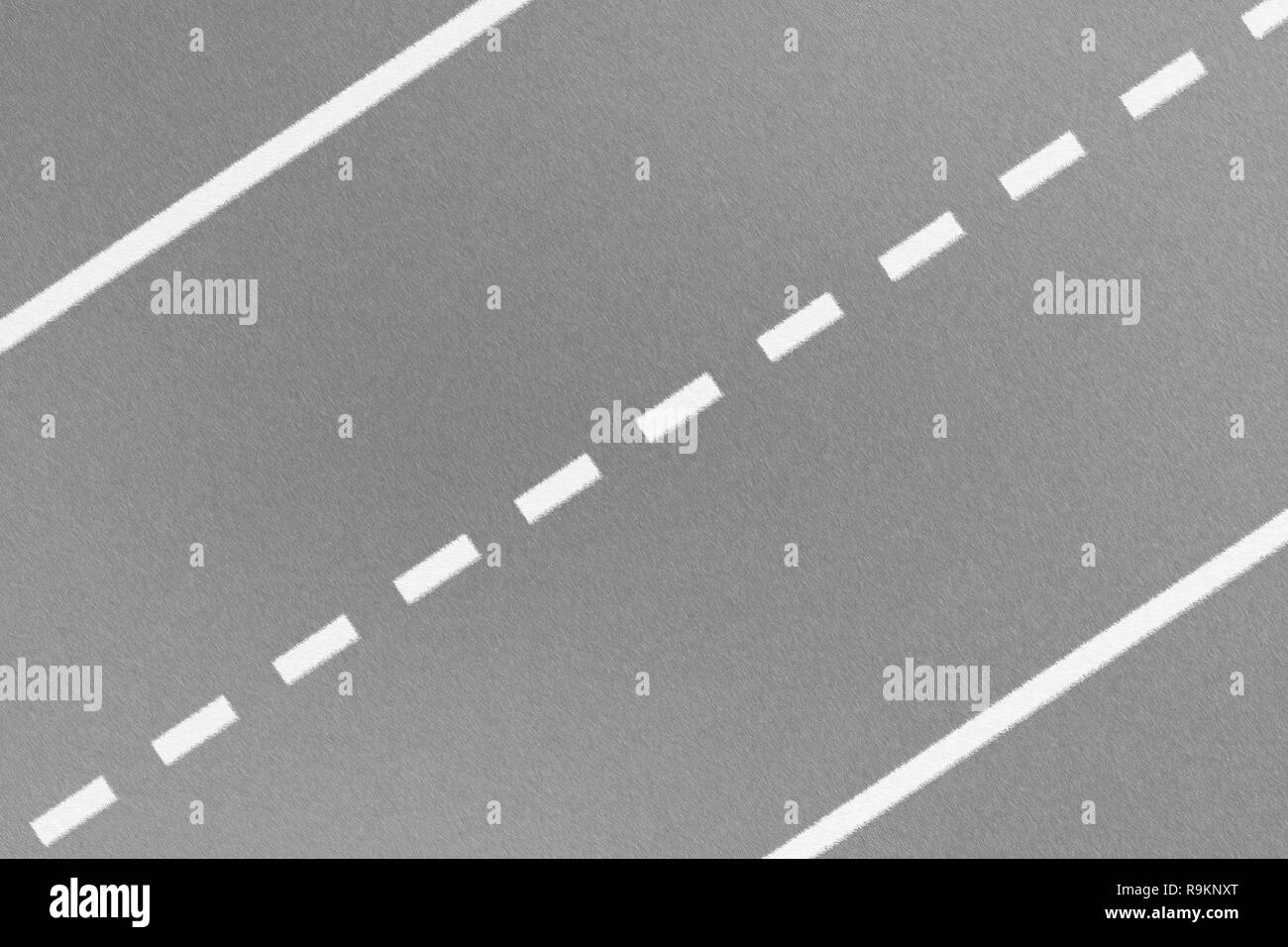 Vista superiore del traffico la linea bianca marcatura sulla piattaforma di metallo, sfondo astratto Foto Stock