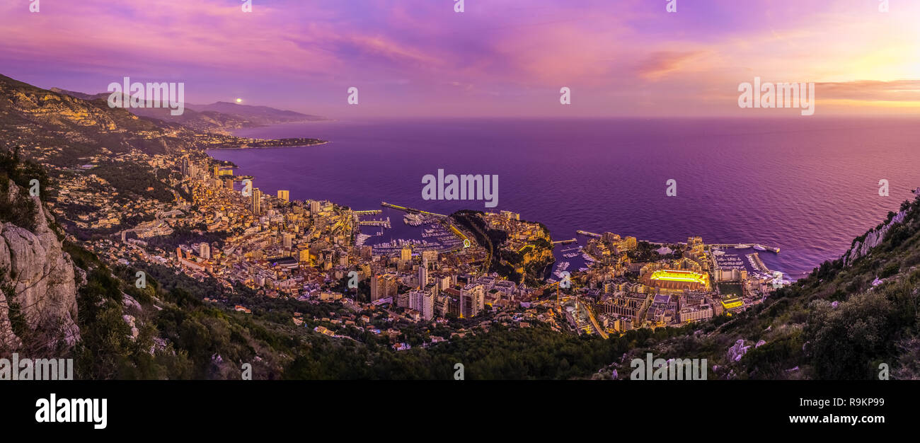 Monaco vista cielo al tramonto Foto Stock