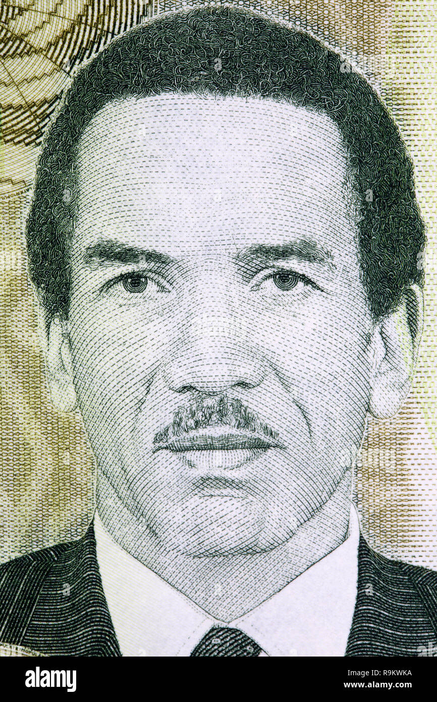 Ian Khama esposto ritratto dal Botswana denaro Foto Stock
