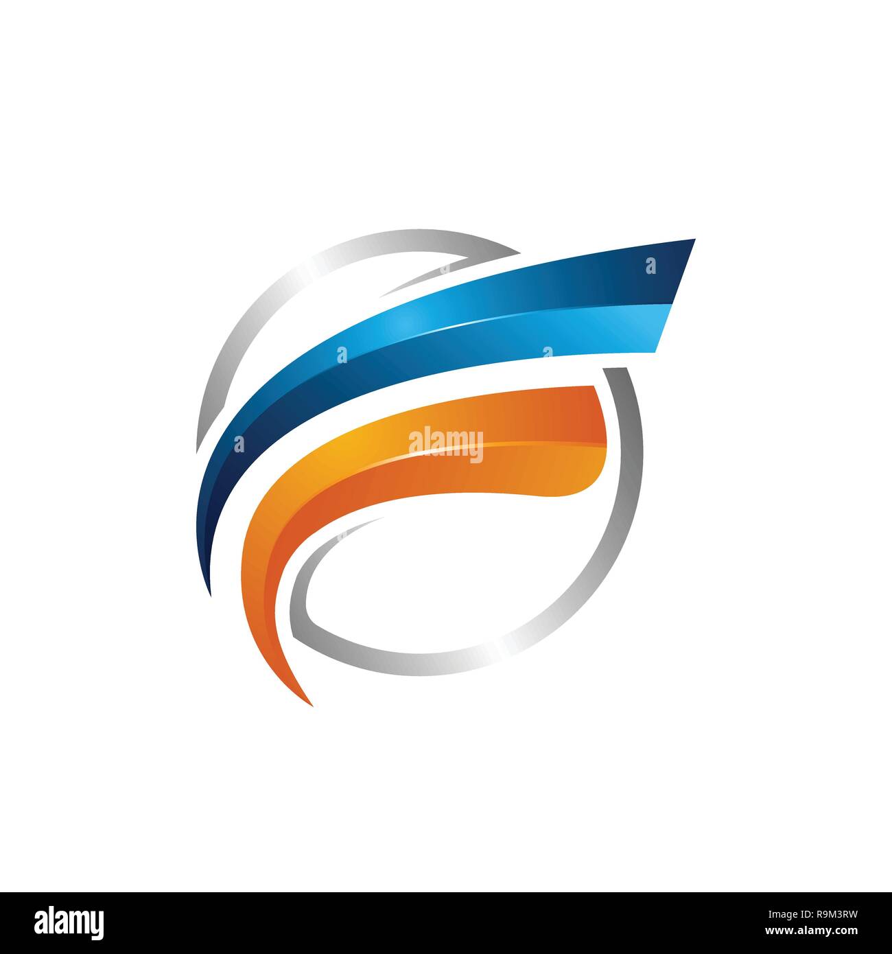 Cerchio swoosh vettore in orbita e Satellite Cosmo logo. Pianeta miglior logo. Illustrazione Vettoriale