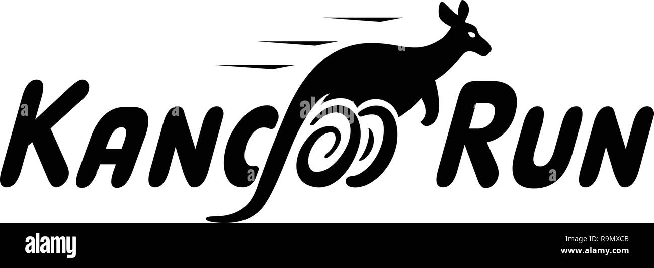 Kangoo Run Icona logo designs vettore con esecuzione di canguro. Illustrazione Vettoriale
