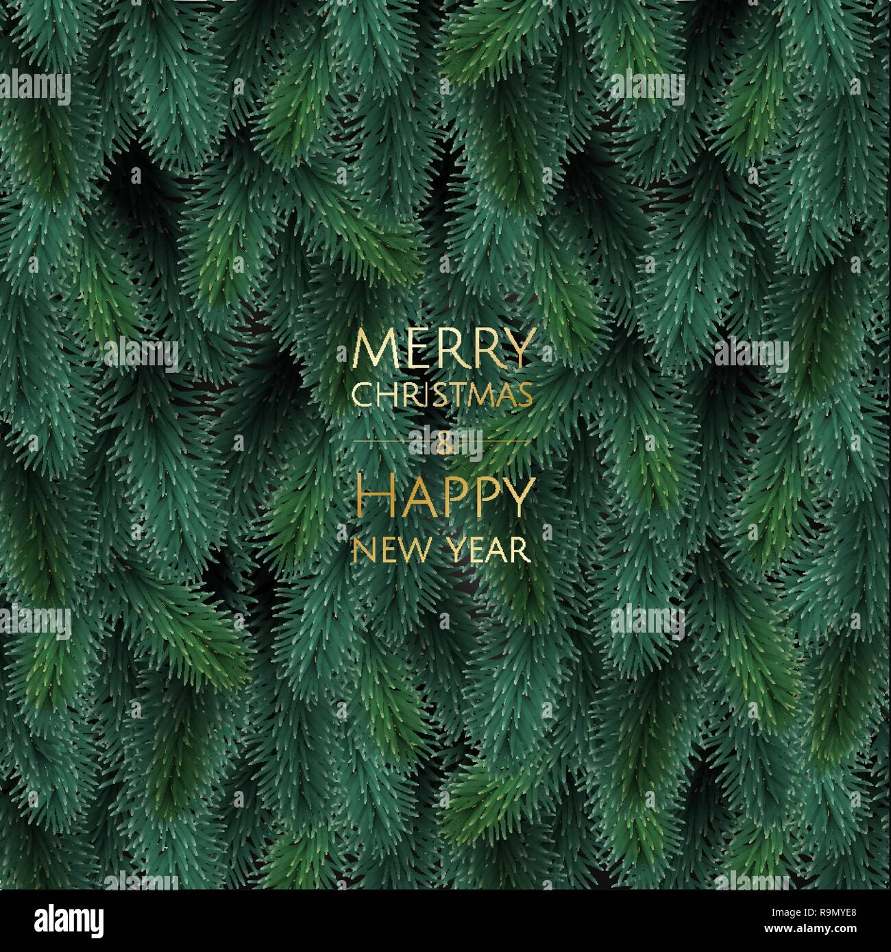 Buon Natale e Felice Anno Nuovo. Sfondo di natale con oro lucente di fiocchi di neve. Biglietto di auguri, vacanze banner, poster web Illustrazione Vettoriale