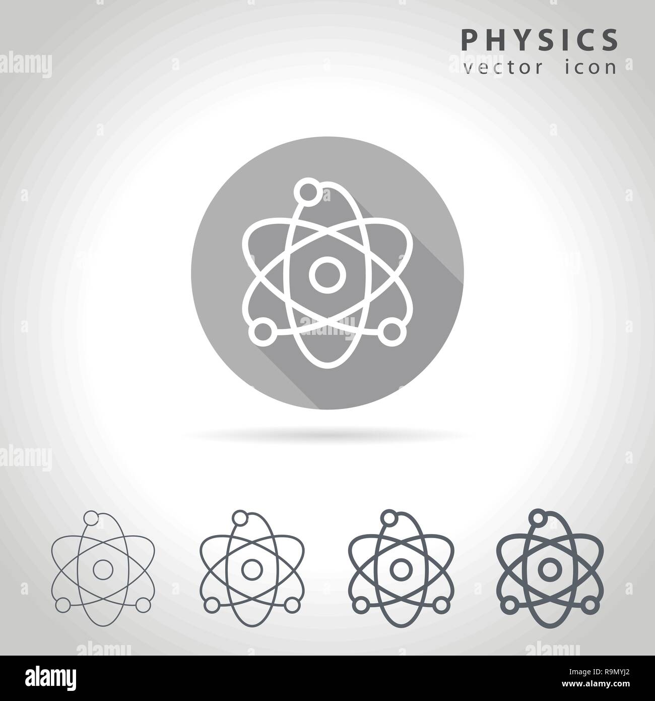 Profilo di fisica imposta icona, raccolta di icone di atomo, illustrazione vettoriale Illustrazione Vettoriale