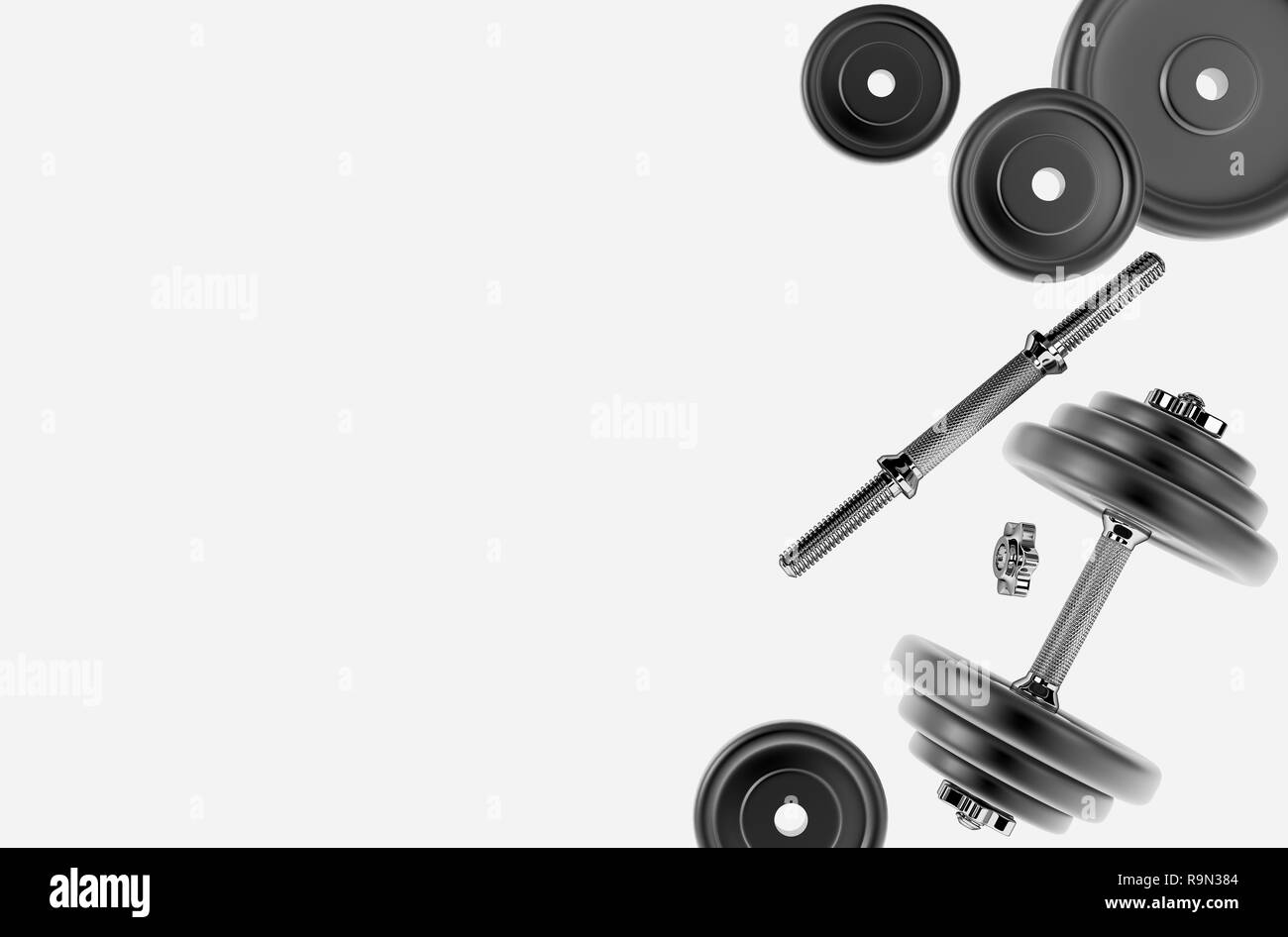 3D rendering di un manubrio per lo sport. Attrezzature Bodybuilding Foto Stock