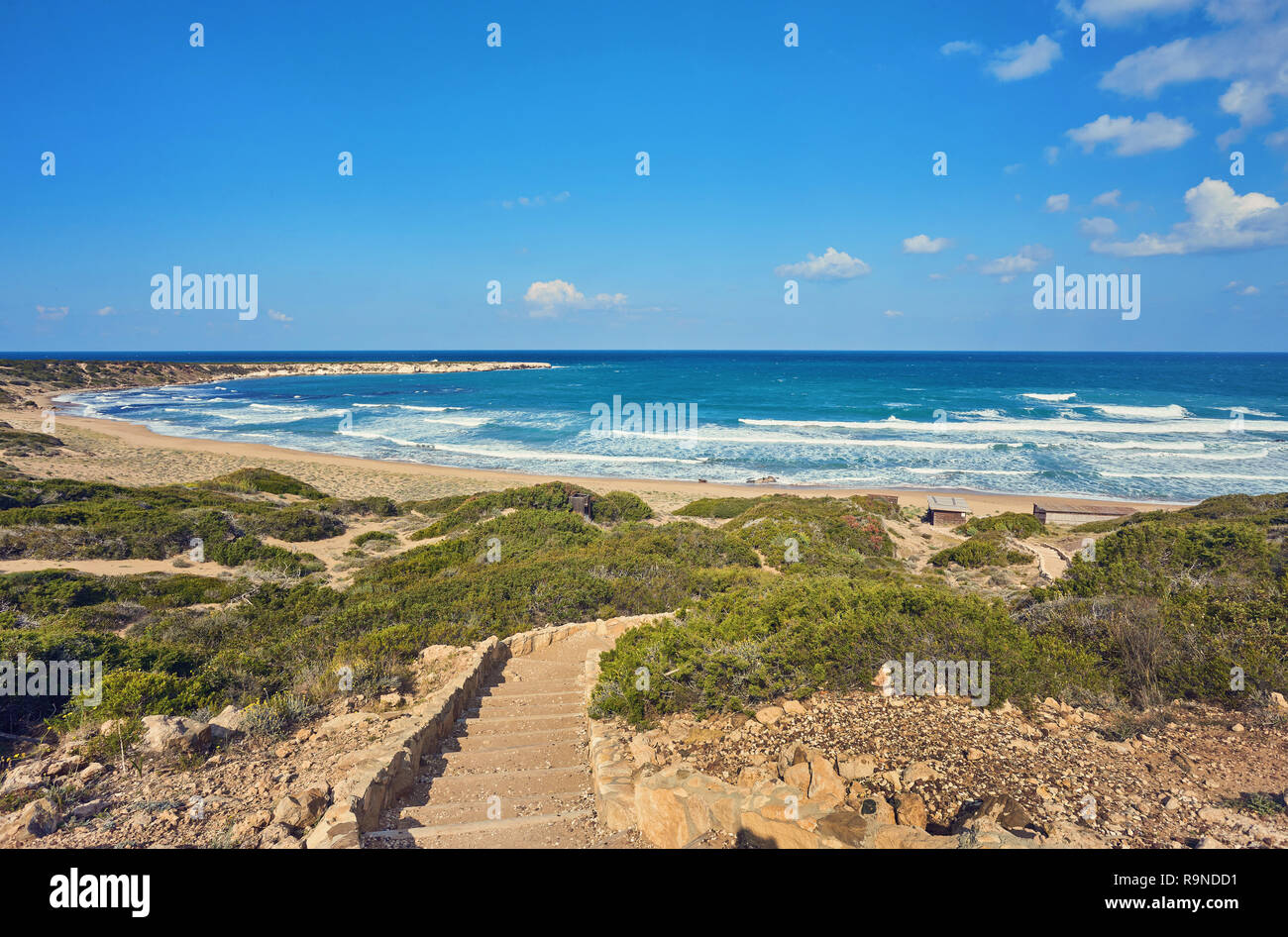 Cipro - mare mediterraneo sulla costa. Lara Beach nel distretto di Paphos. Foto Stock