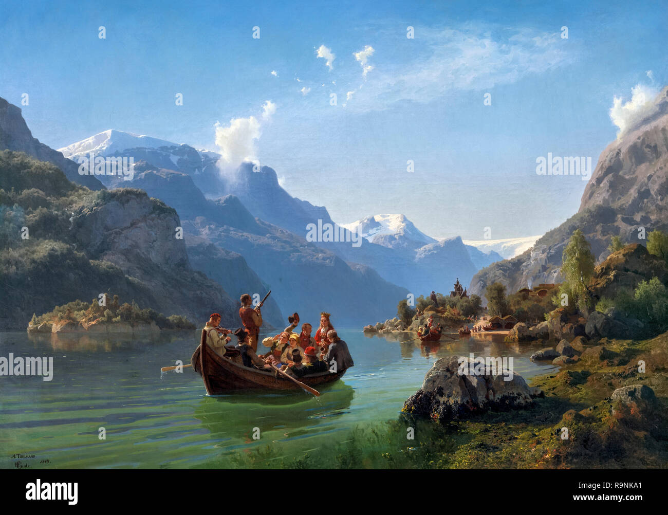 Corteo sull'Hardangerfjord da Hans Gude 1825-1903) e Adolph Tidemand (1814-1876), olio su tela, 1848 Foto Stock