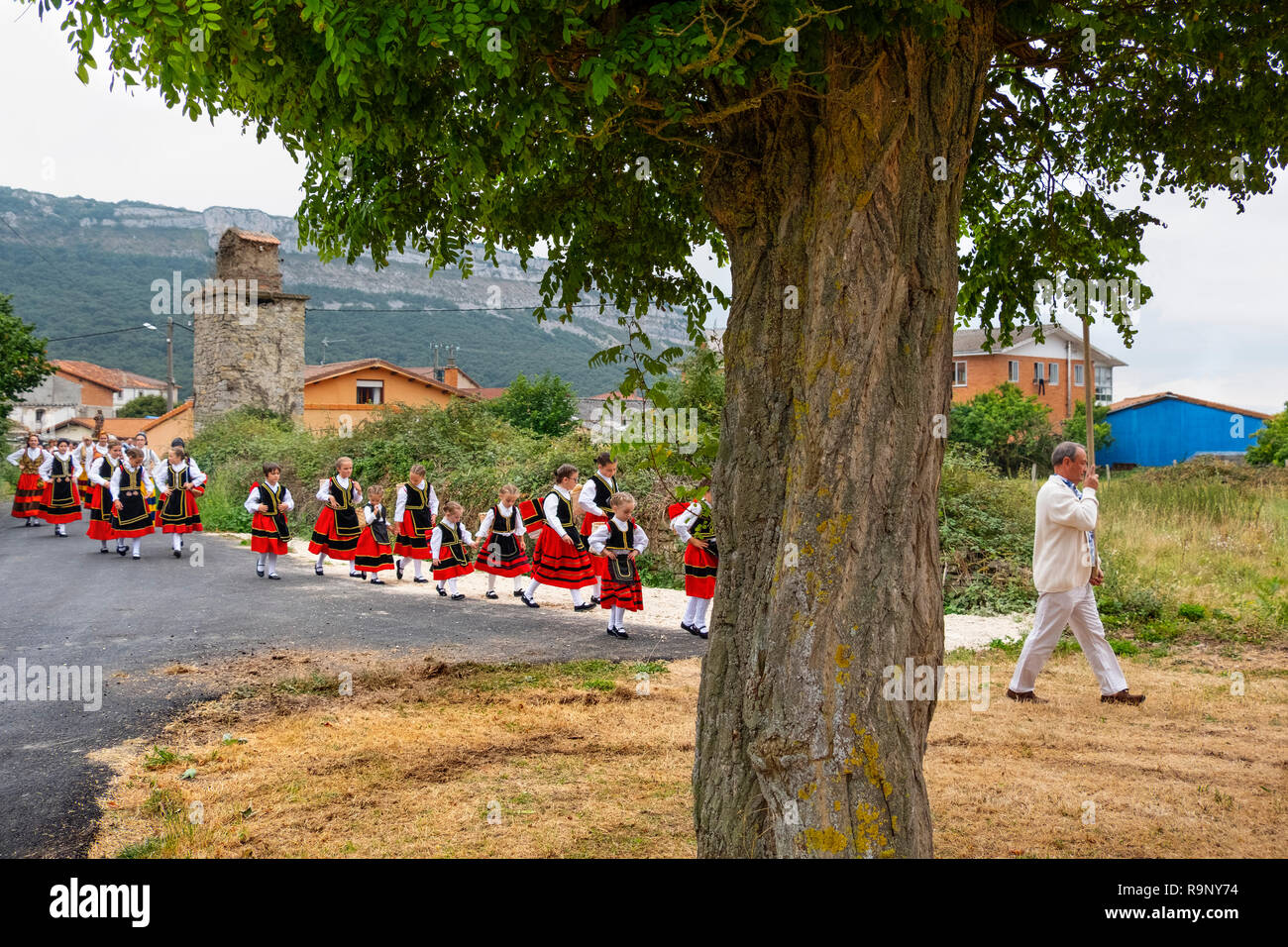 Popolare tradizionale processione di San Roque, Villasante de Montija, Las Merindades. Burgos, Castilla Leon. Spagna europa Foto Stock