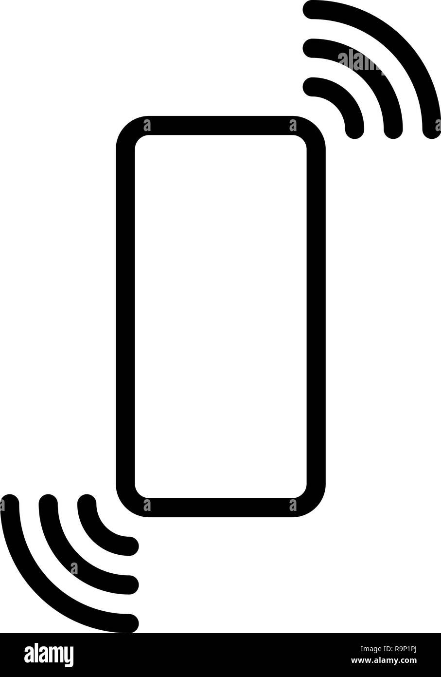 Smartphone con onde icona simbolo - nero semplice piatto - illustrazione vettoriale Illustrazione Vettoriale