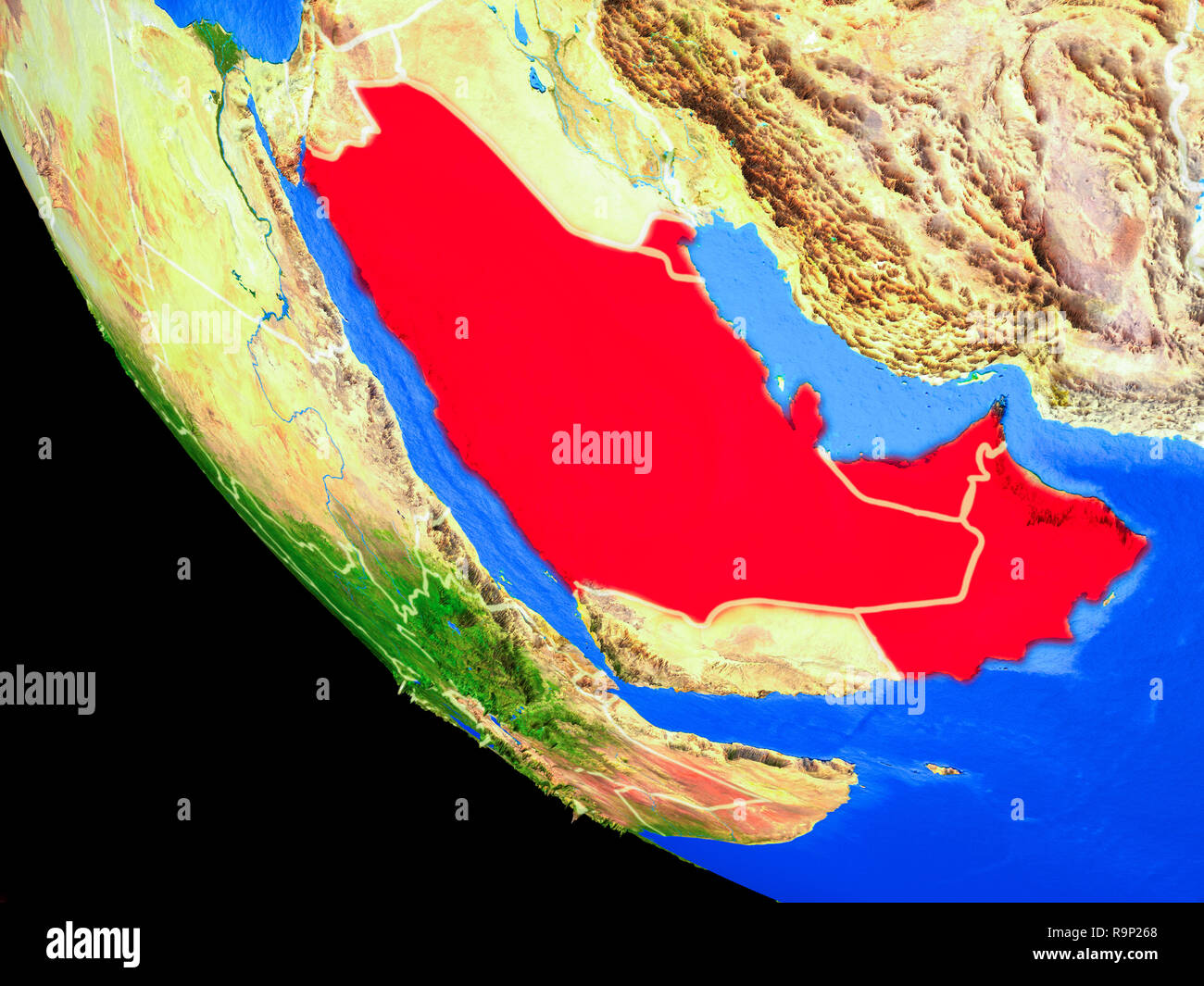 Paesi CCASG sul modello realistico del pianeta Terra con i confini e molto dettagliata della superficie pianeta. 3D'illustrazione. Gli elementi di questa immagine furn Foto Stock