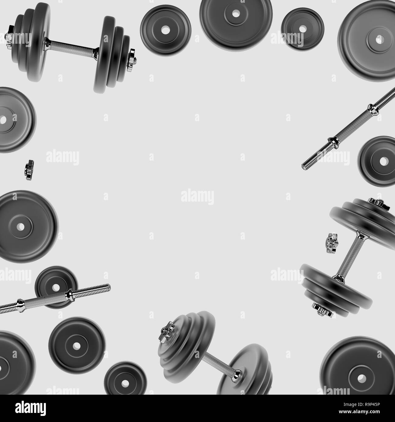 3D rendering di un manubrio per lo sport. Attrezzature Bodybuilding Foto Stock