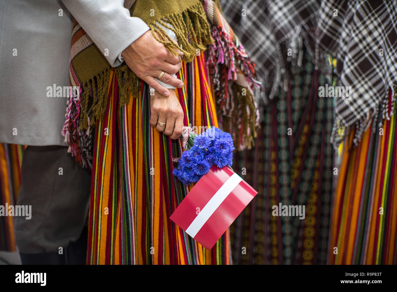 Elementi di ornamenti e fiori. Il canto e la danza festival in Lettonia. Processione in Riga. La lettonia 100 anni. Foto Stock