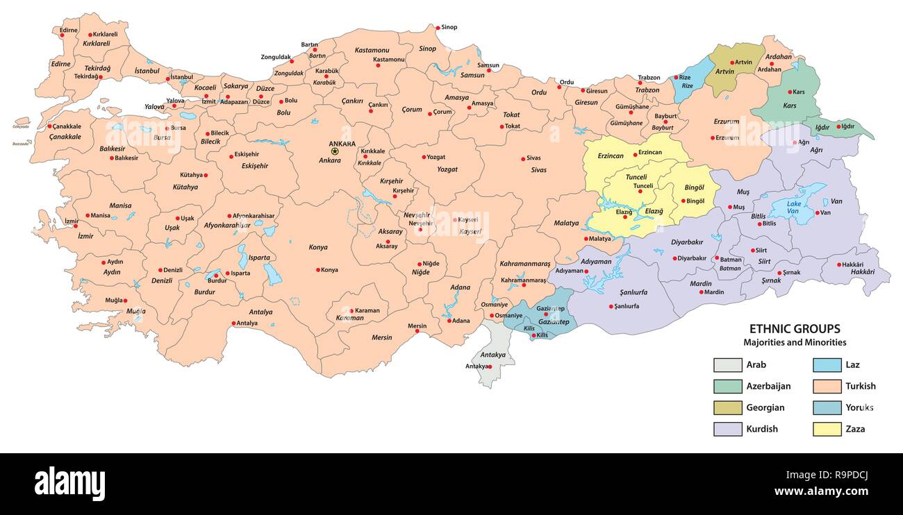 Mappa dei gruppi etnici nella Repubblica di Turchia Illustrazione Vettoriale