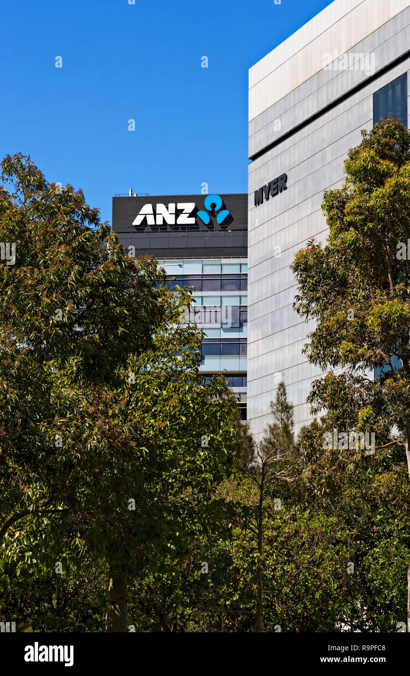 Il Myer gigante retail con sede a Melbourne Docklands,800 Collins Street Melbourne Australia.ANZ sede bancaria può anche essere visto. Foto Stock