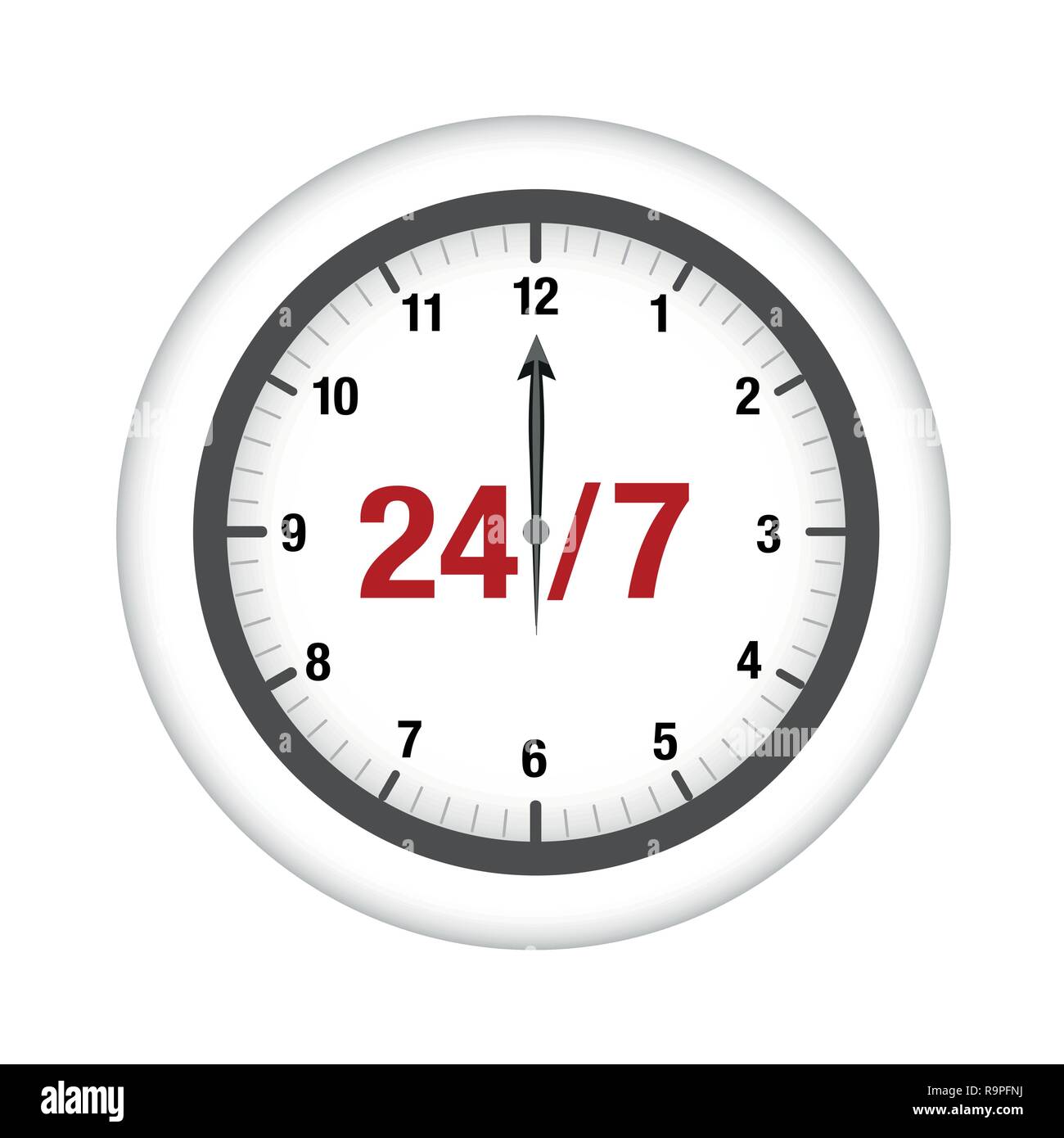 Icona di un orologio timer rotondo 24 ore 7 giorni illustrazione vettoriale EPS10 Illustrazione Vettoriale