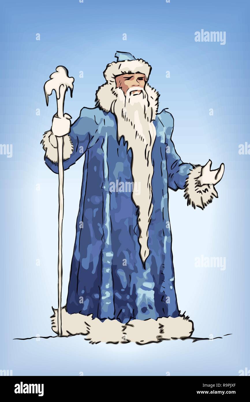 Blu nonno russo Frost sketch. Ded Moroz Illustrazione Vettoriale