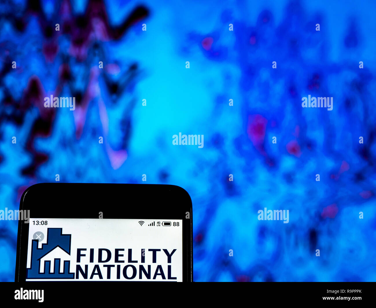 Fidelity National Financial titolo Insurance Company logo che si vede visualizzato sul telefono intelligente Foto Stock