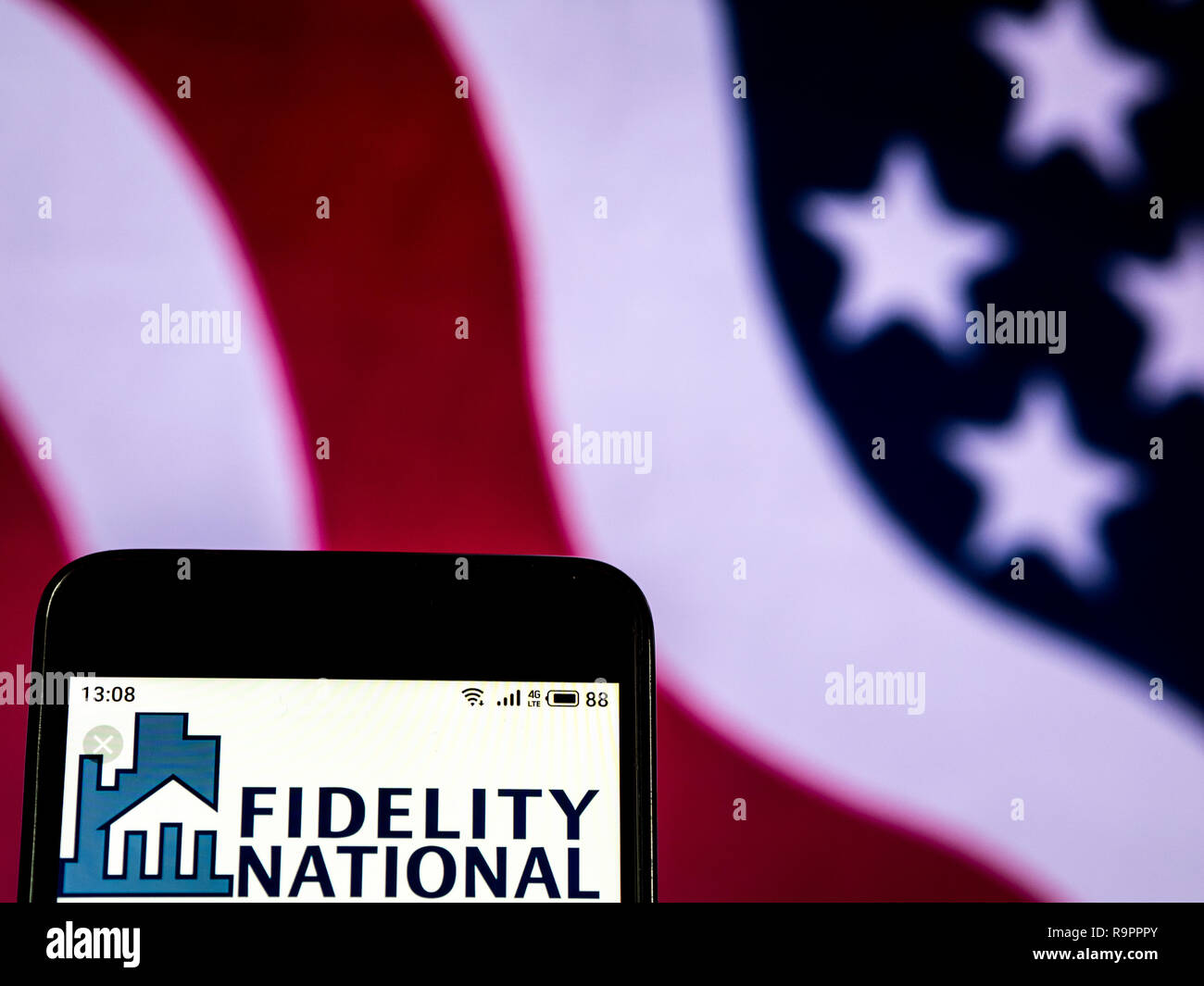Fidelity National Financial titolo Insurance Company logo che si vede visualizzato sul telefono intelligente Foto Stock