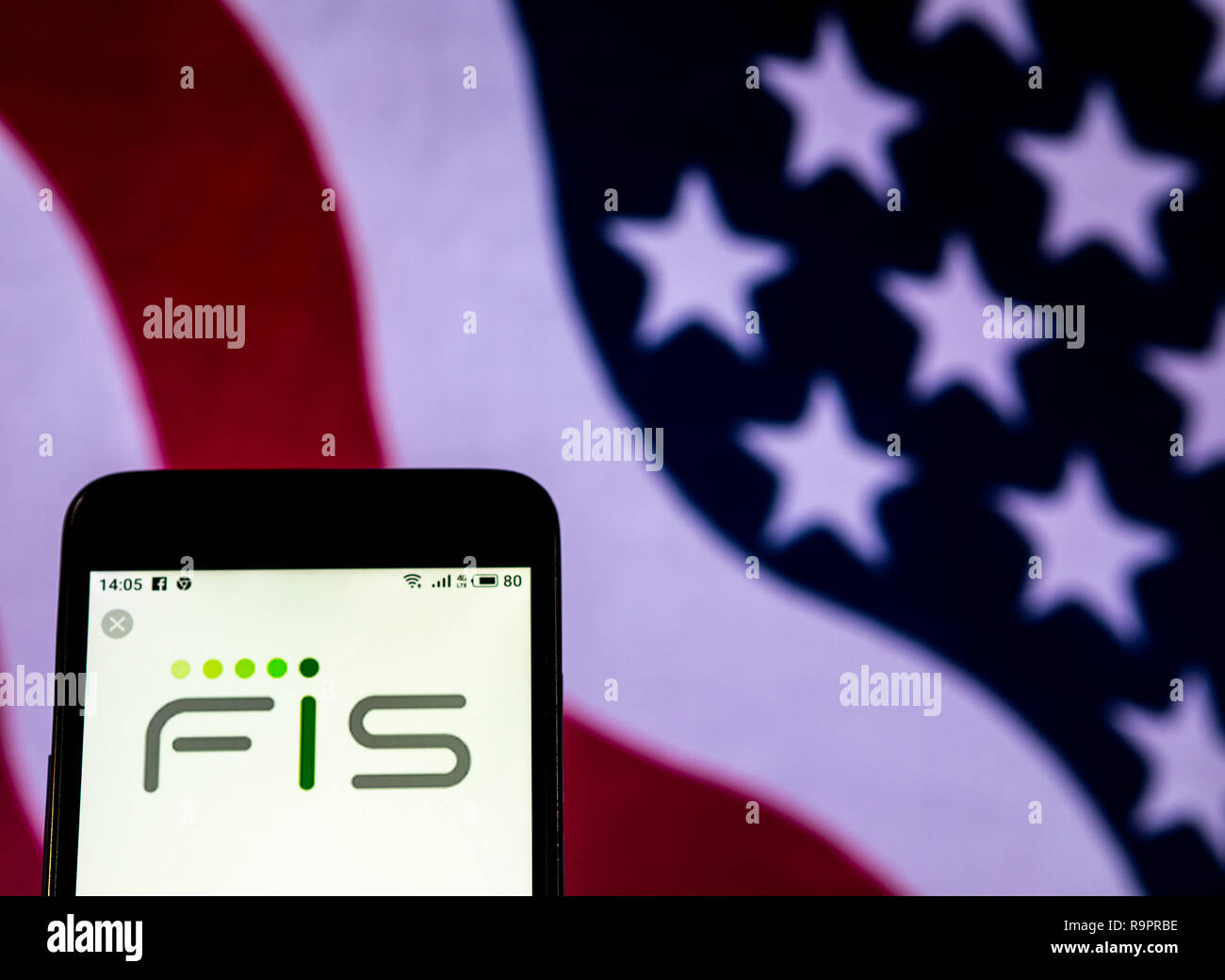 Di Fidelity National Information Services Inc. logo che si vede visualizzato sul telefono intelligente Foto Stock