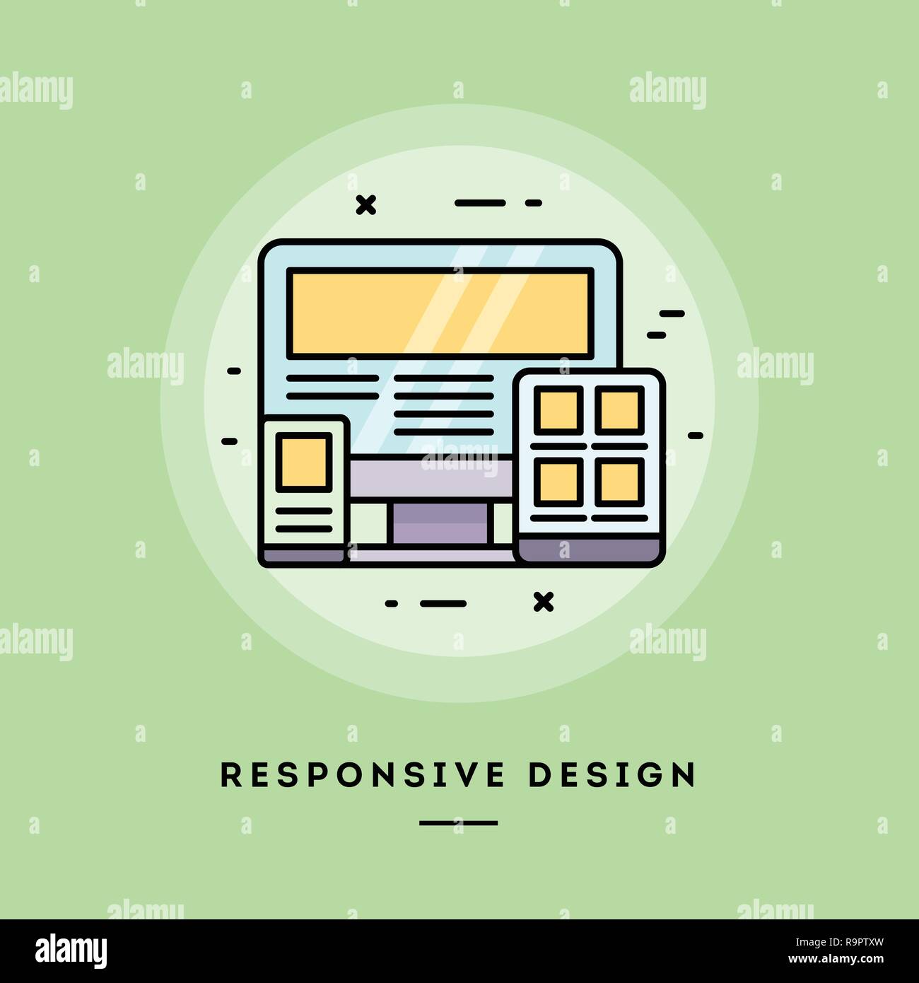 Risponde il design, design piatto sottile linea banner. Illustrazione Vettoriale. Illustrazione Vettoriale