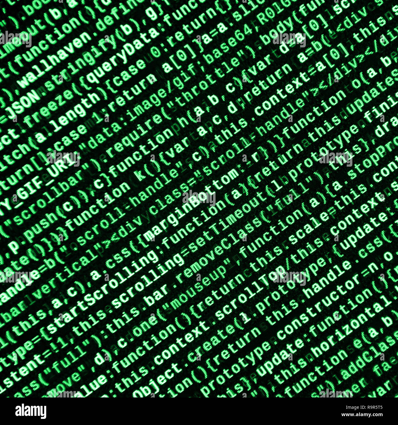 Funzioni di Javascript, variabili di oggetti. Primo piano del monitor della funzione del codice sorgente. Specialista IT sul posto di lavoro. Grande dati e Internet delle cose la tendenza. HTM Foto Stock