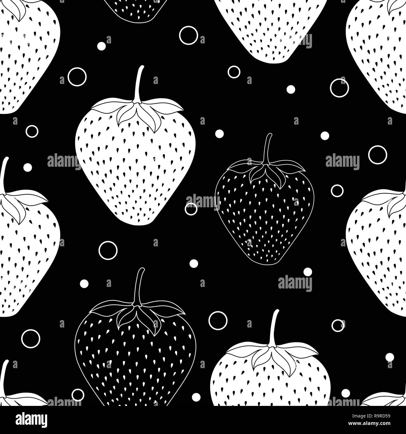 Modello senza giunture di nero e di bianco le fragole. Illustrazione Vettoriale Illustrazione Vettoriale