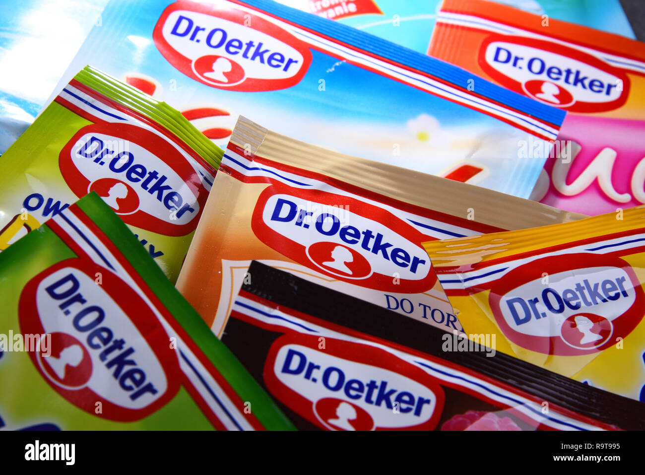 POZNAN, POL - Sep 28, 2018: Colli di Dr. Oetker prodotti, una multinazionale tedesca di proprietà del gruppo Oetker, con sede a Bielefeld, né Foto Stock