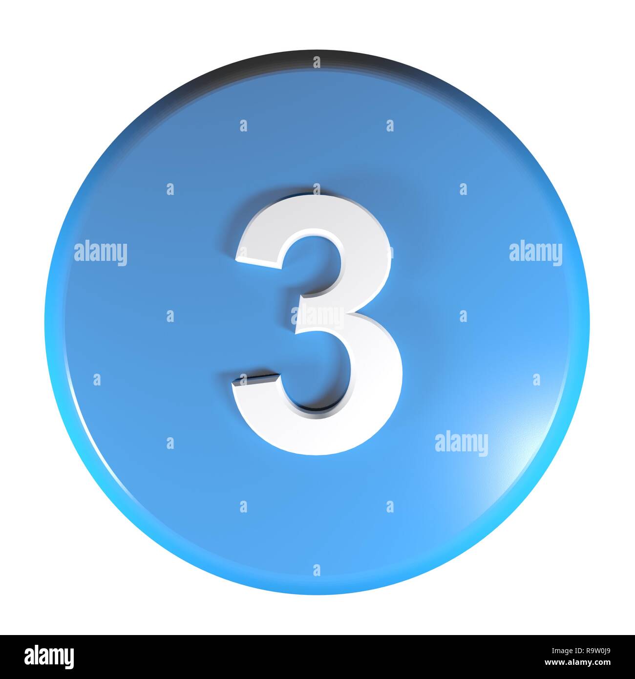Numero 3 cerchio blu pulsante - 3D rendering immagine Foto Stock