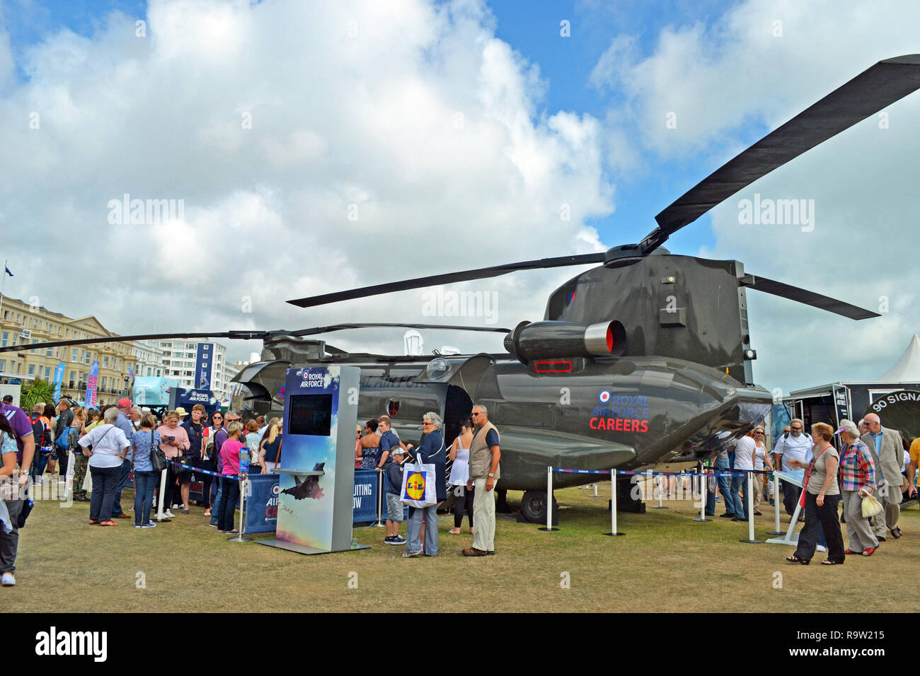 RAF Chinook, RAF piano di carriera a Eastbourne Airbourne, Air Show, Eastbourne, East Sussex, Regno Unito Foto Stock