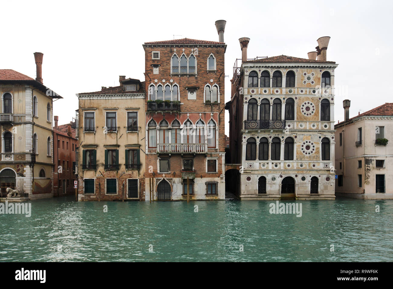 Palazzo Barbaro Wolkoff (L) e palazzo Dario (Ca' Dario) sul Canal Grande (Canal Grande) a Venezia, Italia. Foto Stock