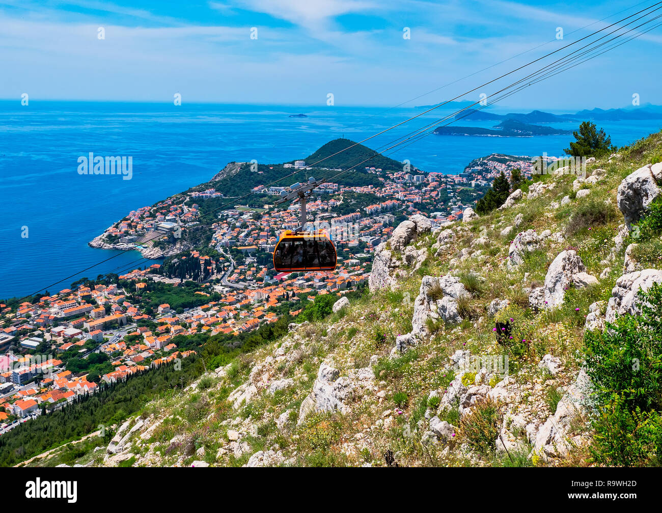 Vista aerea della funivia al di sopra di Dubrovnik Foto Stock