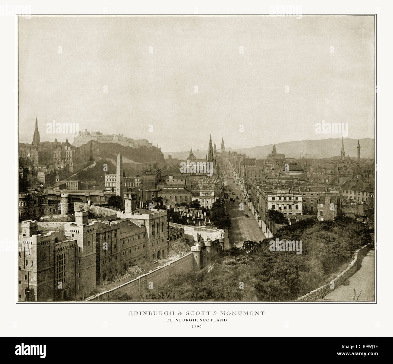 Edimburgo e Scott Monument, Edimburgo, Scozia, antichi Scozia fotografia, 1893 Foto Stock