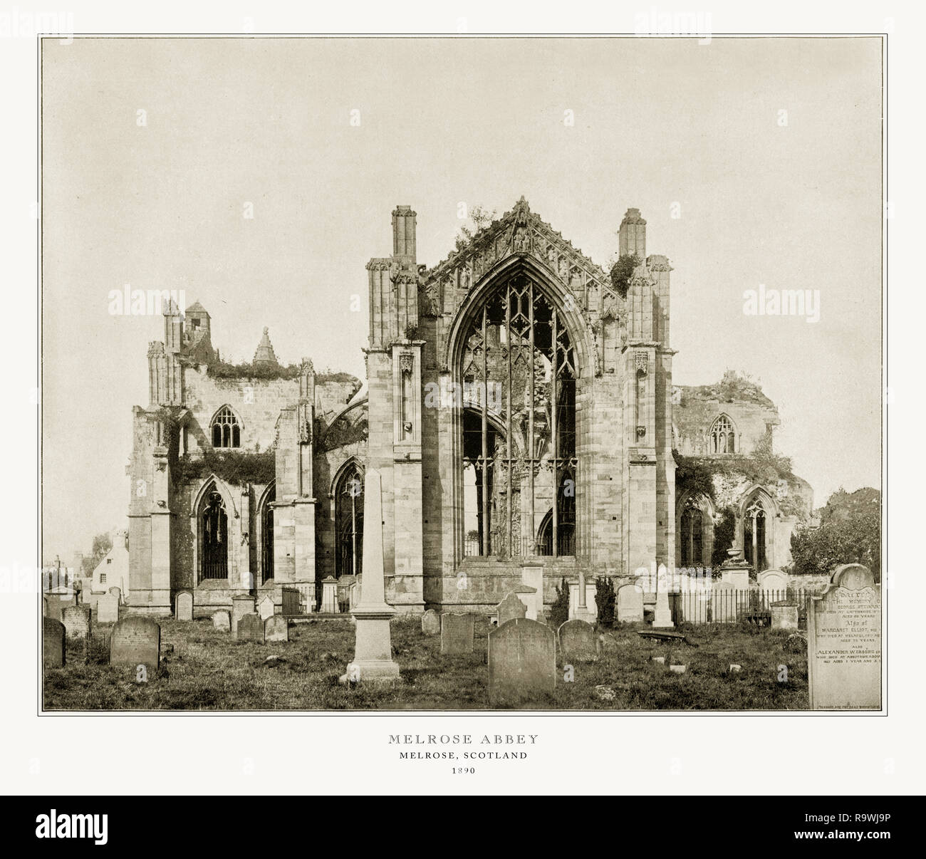 Melrose Abbey, Scozia, antichi Scozia fotografia, 1893 Foto Stock