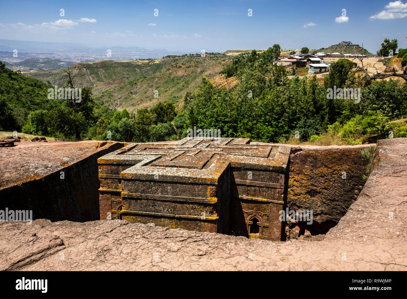 Il rock-cut chiesa di San Giorgio a Lalibela, Etiopia Foto Stock