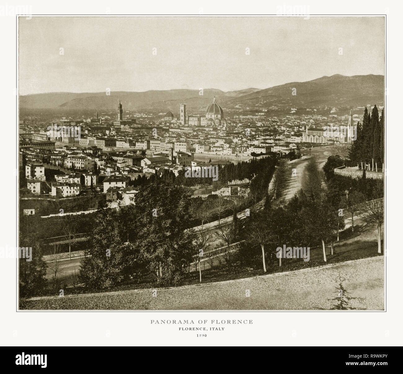 Panorama di Firenze, Italia, antichi Fotografia Italiana, 1893 Foto Stock