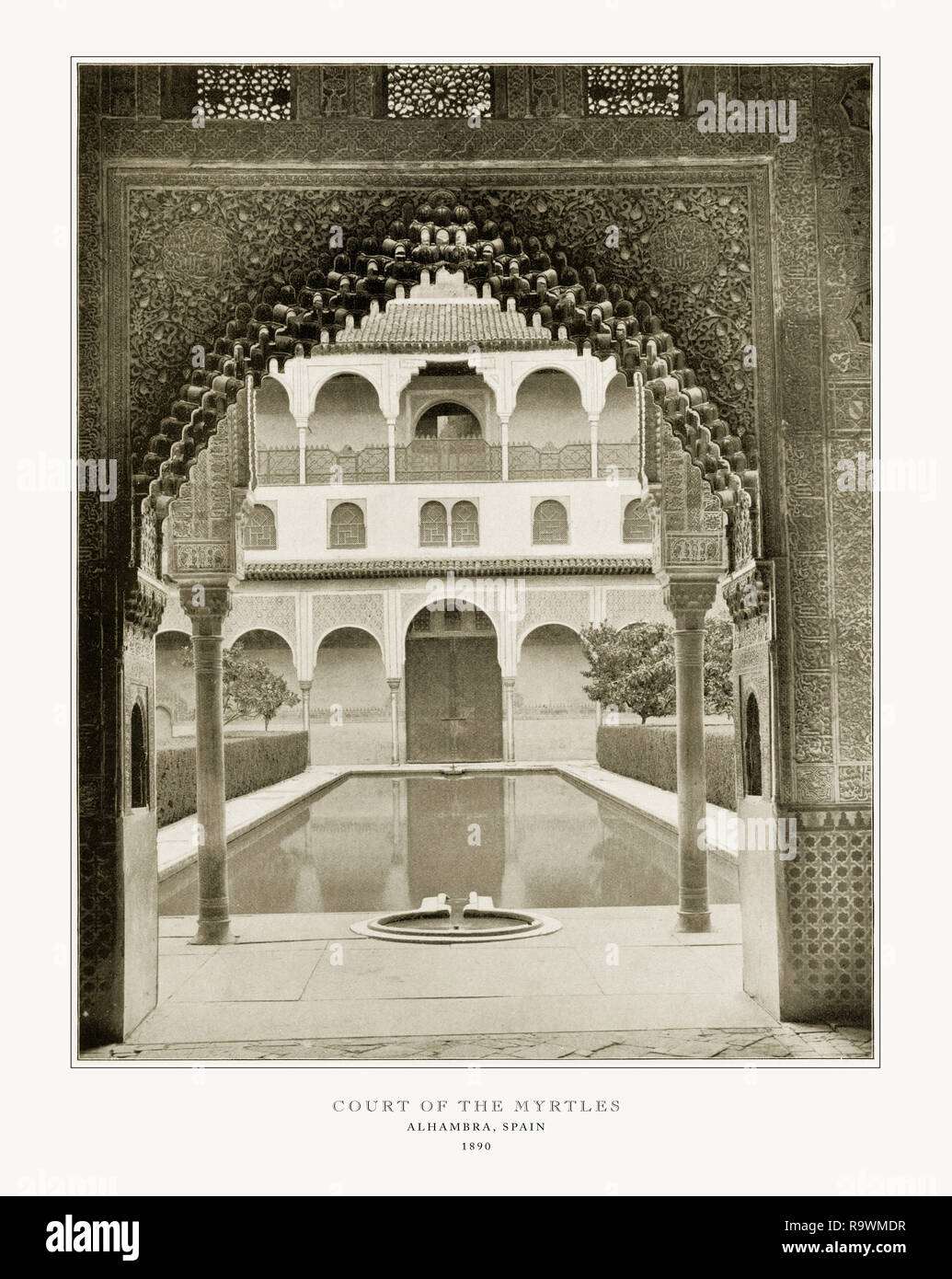 Corte dei Mirti, Alhambra di Granada, Spagna, antichi fotografia spagnola, 1893 Foto Stock
