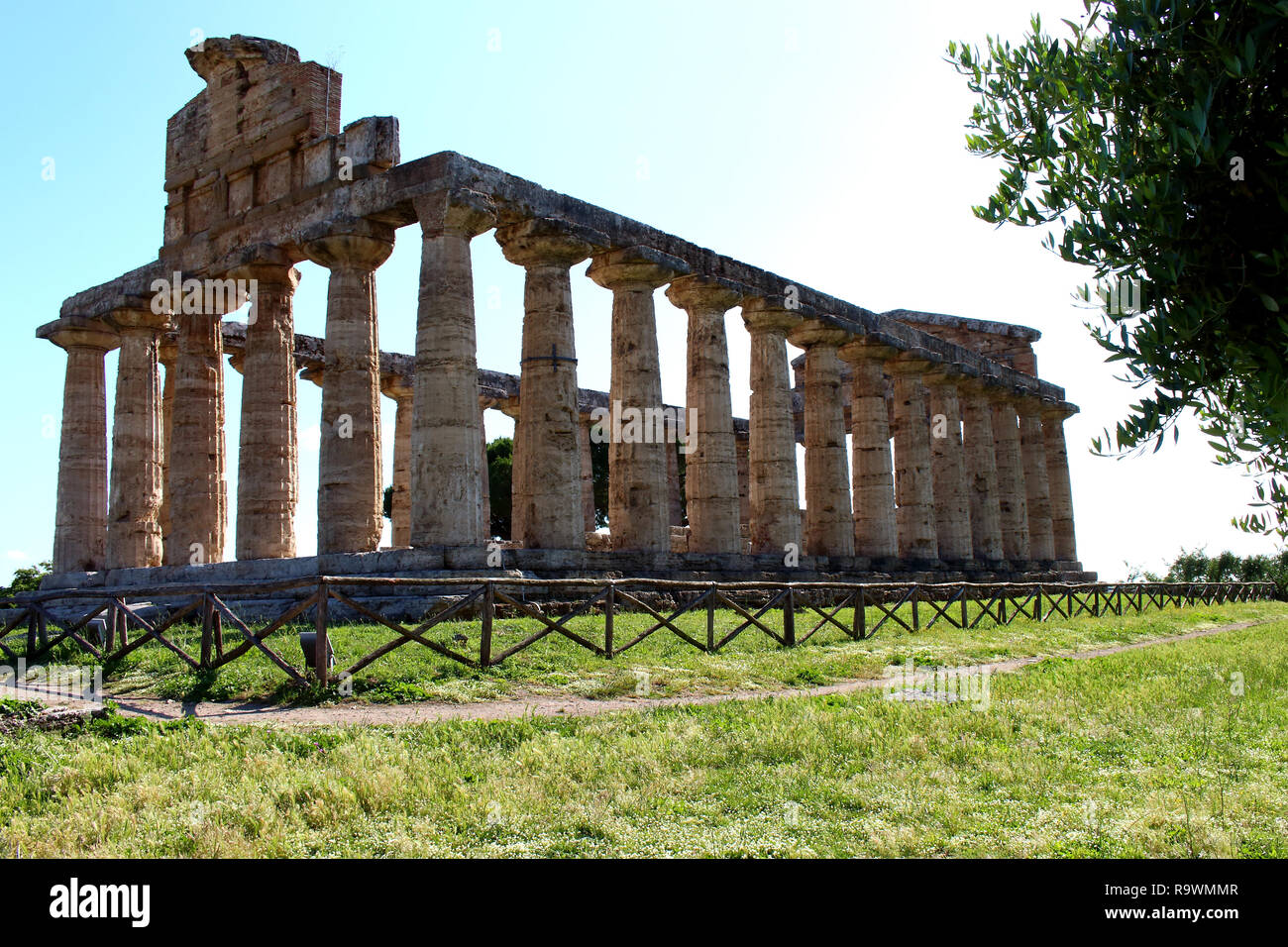 Tempio di Atena nel parco archeologico di Paestum Foto Stock