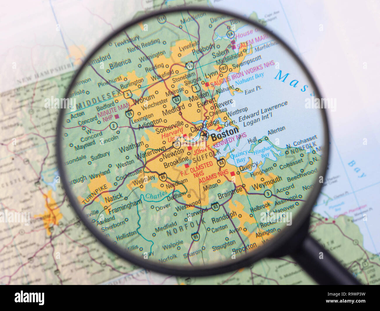 Boston sotto alla lente di ingrandimento Foto Stock