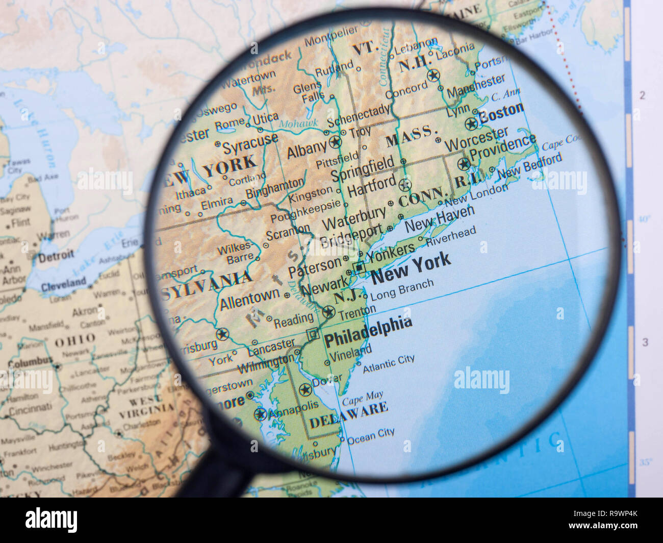 East Coast sotto la lente di ingrandimento, New York e Philadelphia Foto Stock