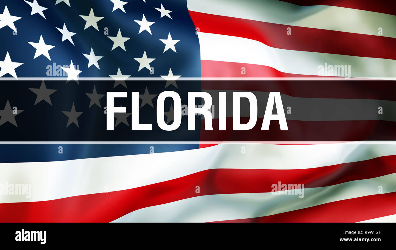 Stato della Florida su una bandiera degli Stati Uniti di sfondo, rendering  3D. Stati Uniti d'America bandiera sventolare nel vento. Fiera bandiera  americana sventolare, noi Florida stato c Foto stock - Alamy
