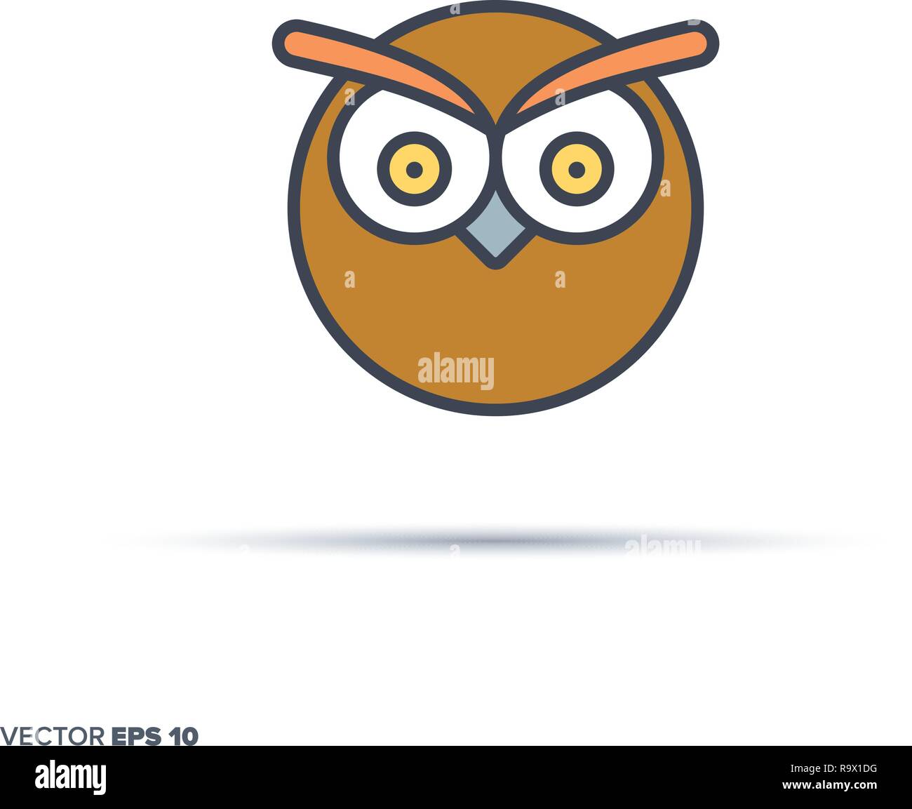 Carino il gufo contorno viso icona vettore con il colore di riempimento. Divertente illustrazione degli animali. Illustrazione Vettoriale