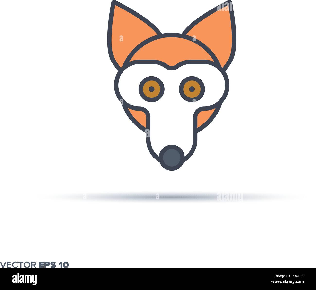 Carino fox faccia contorno icona vettore con il colore di riempimento. Divertente illustrazione degli animali. Illustrazione Vettoriale